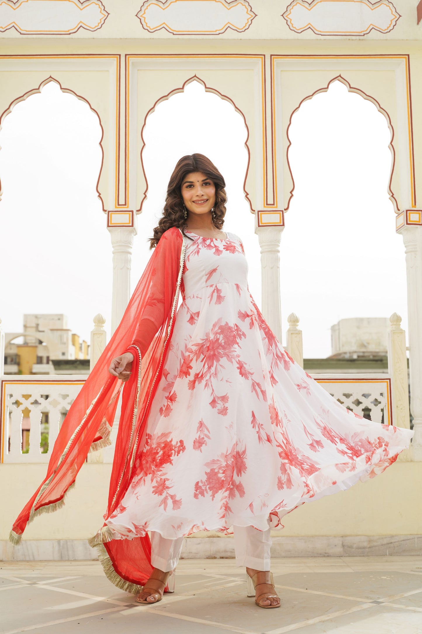 White Kesari Floral Anarkali