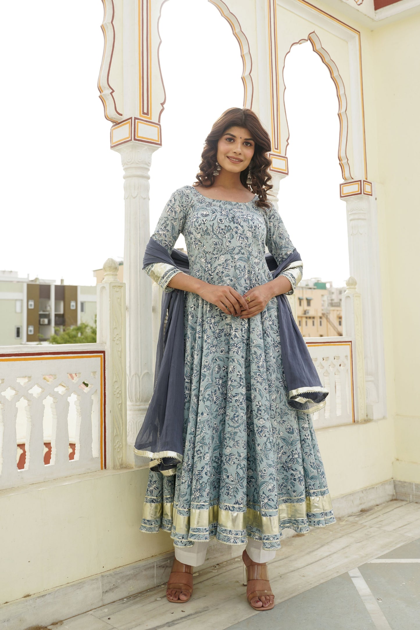 Gray Handblock Anarkali