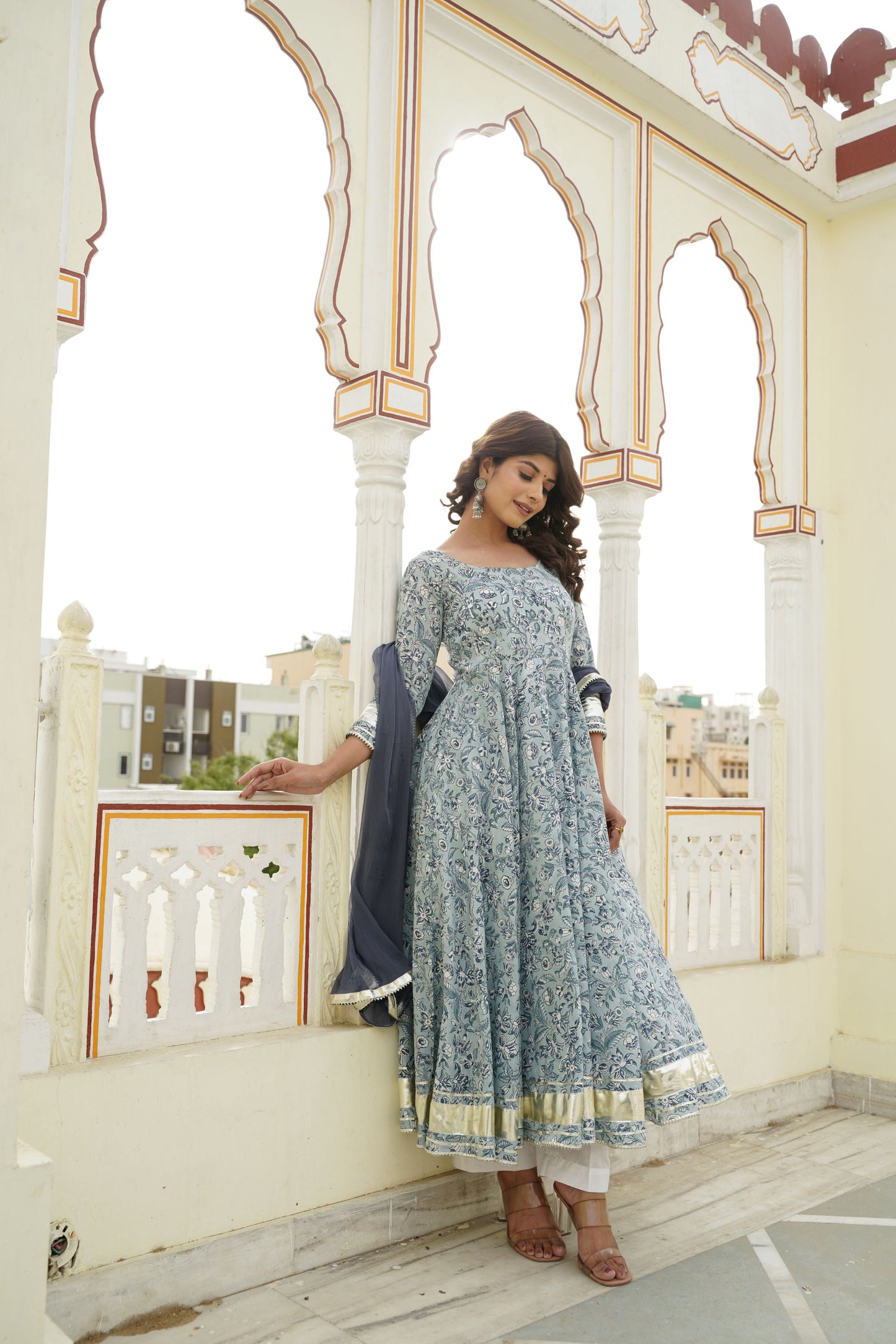 Gray Handblock Anarkali