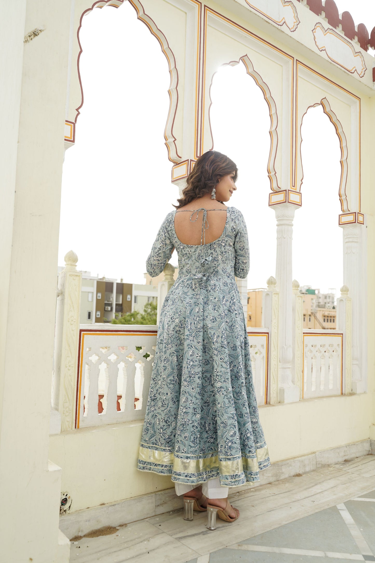 Gray Handblock Anarkali