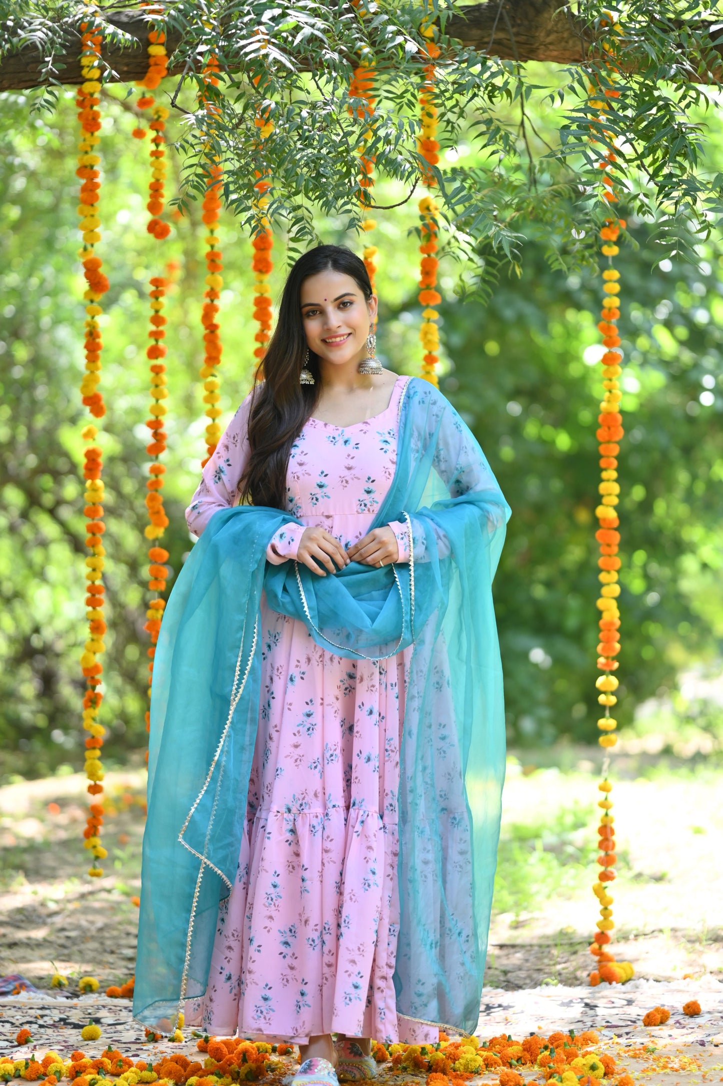 Pale Pink Floral Anarkali