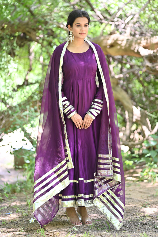 Deep Purple Anarkali Set