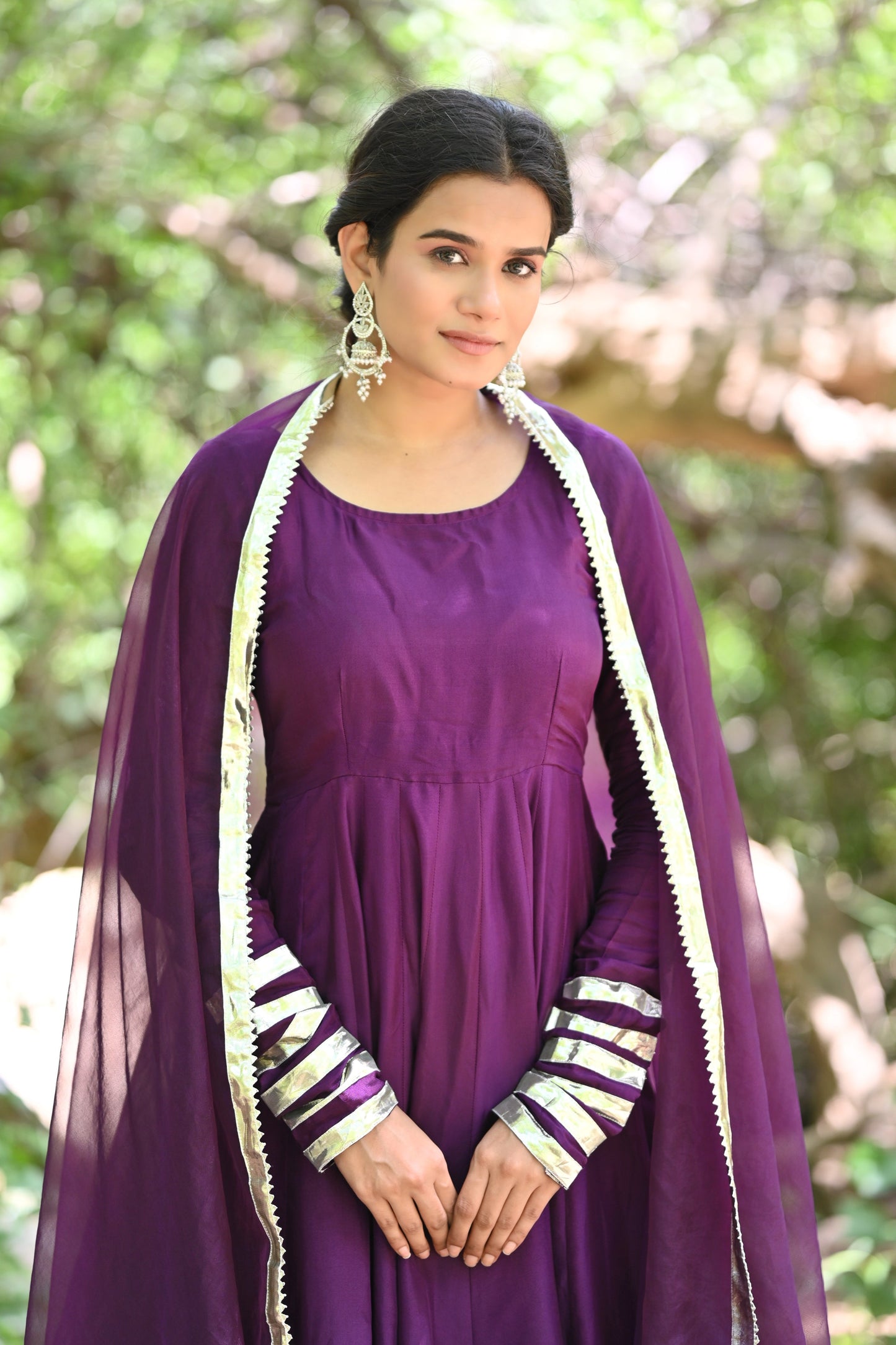 Deep Purple Anarkali Set