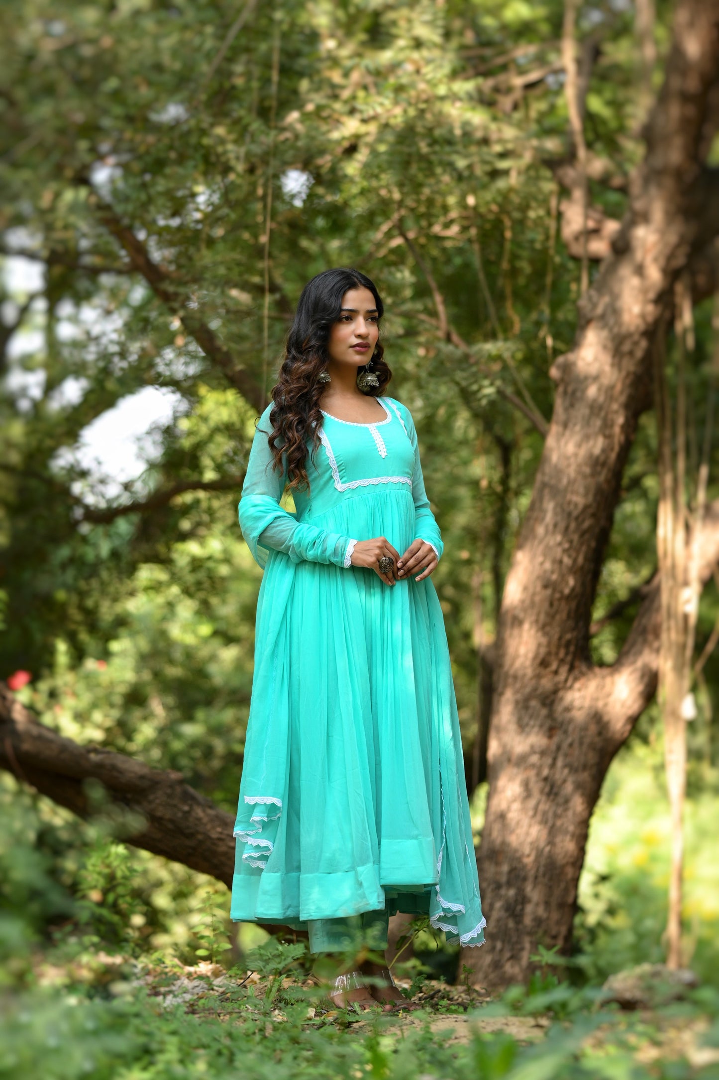 Cyan Anarkali Set