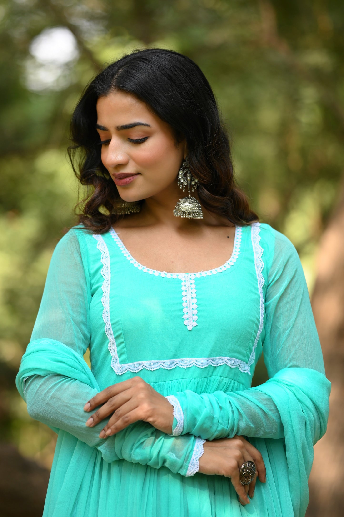 Cyan Anarkali Set