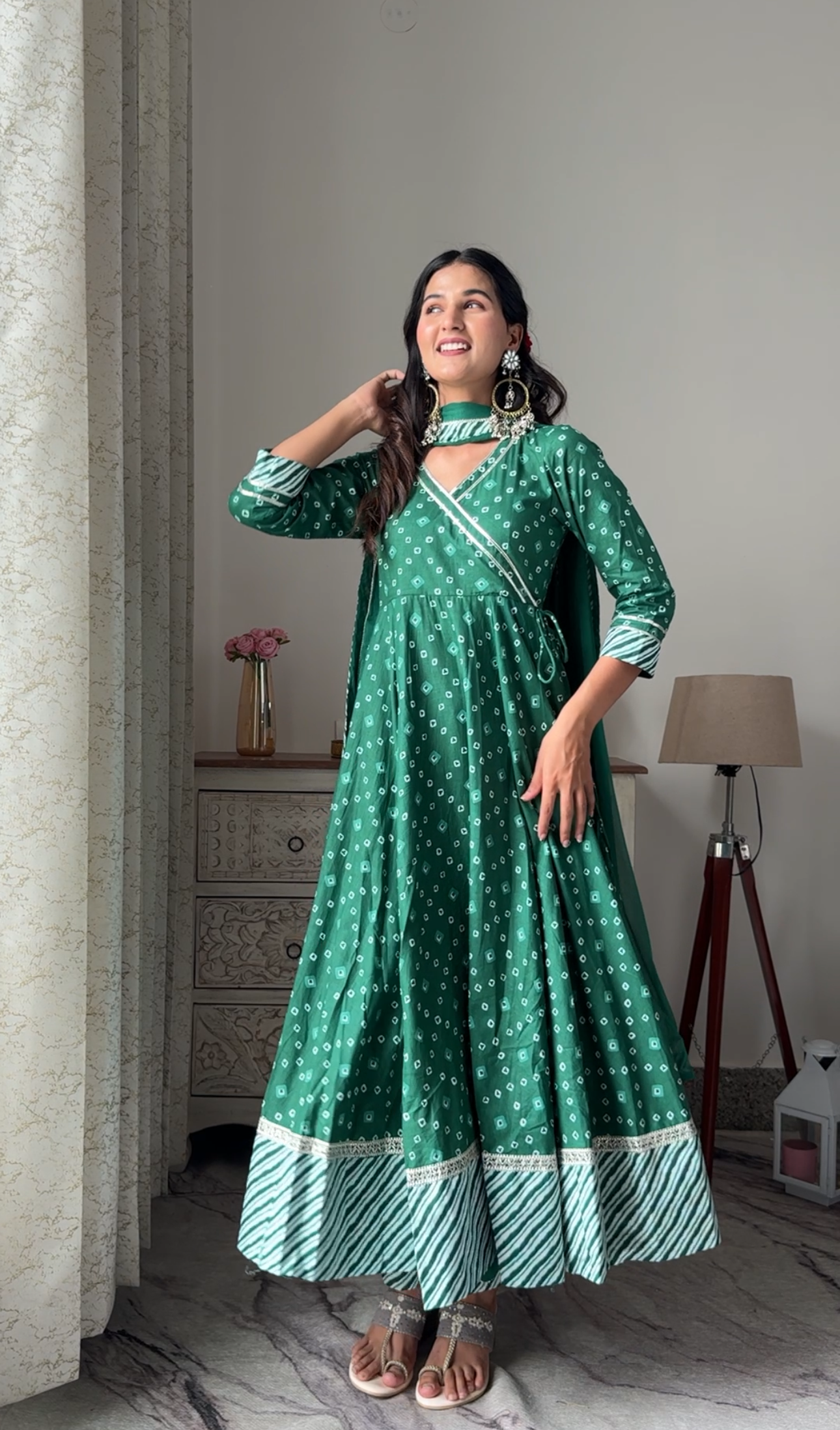 Green Bandhej Anarkali