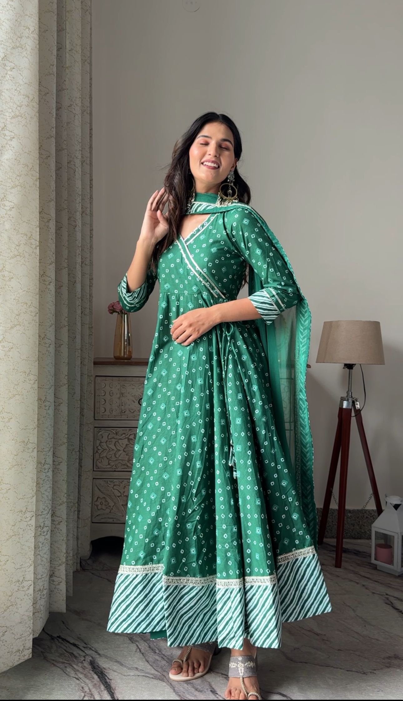 Green Bandhej Anarkali