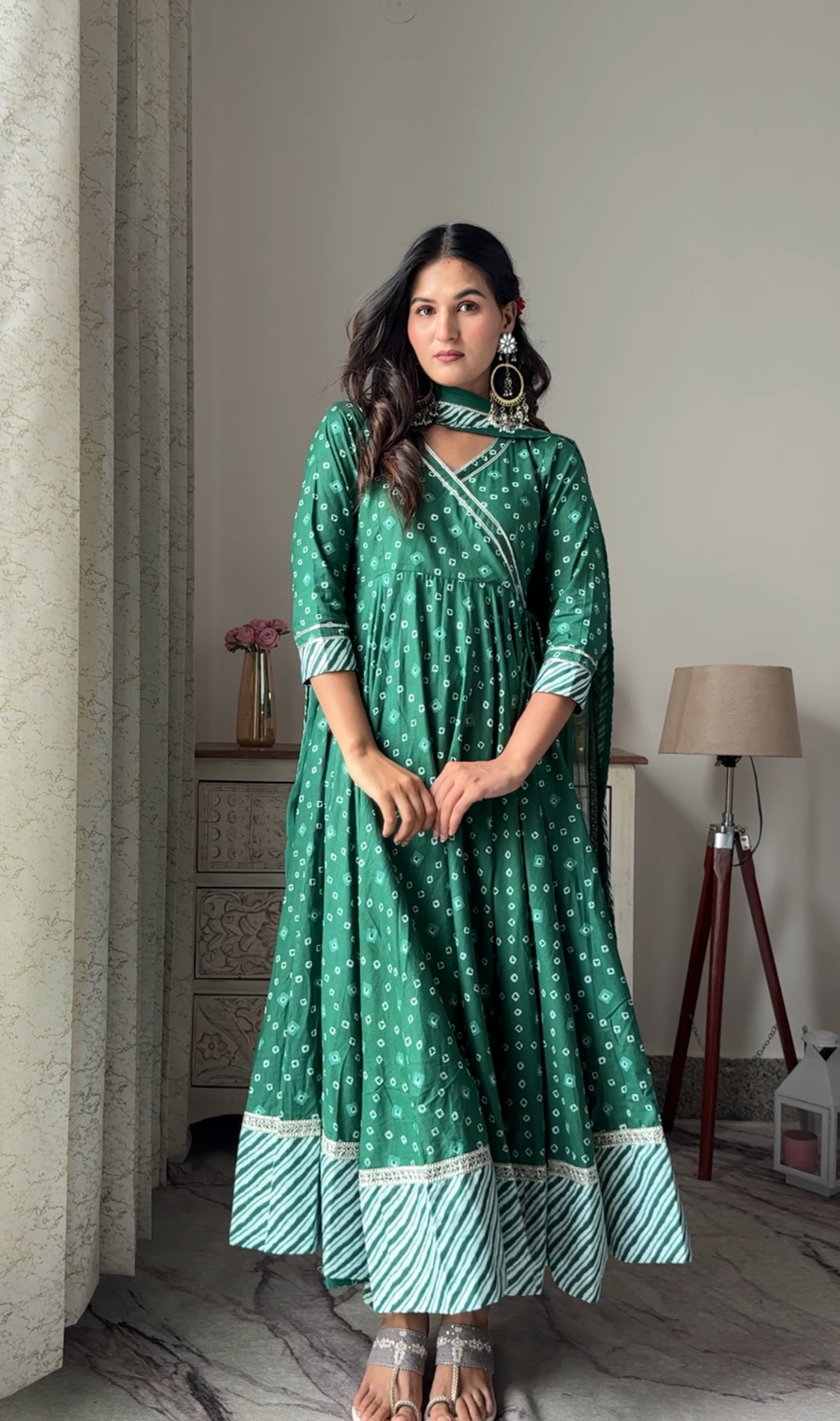 Green Bandhej Anarkali