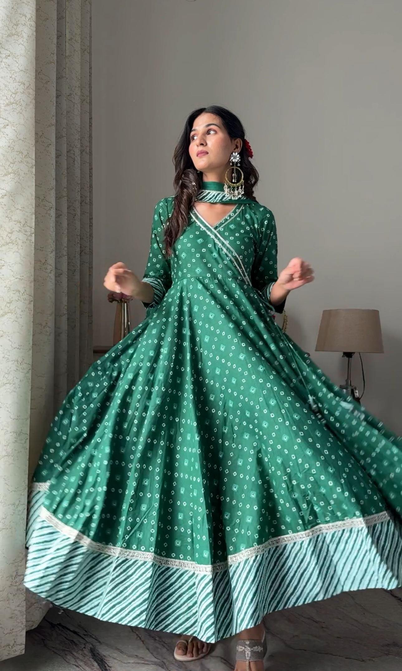 Green Bandhej Anarkali