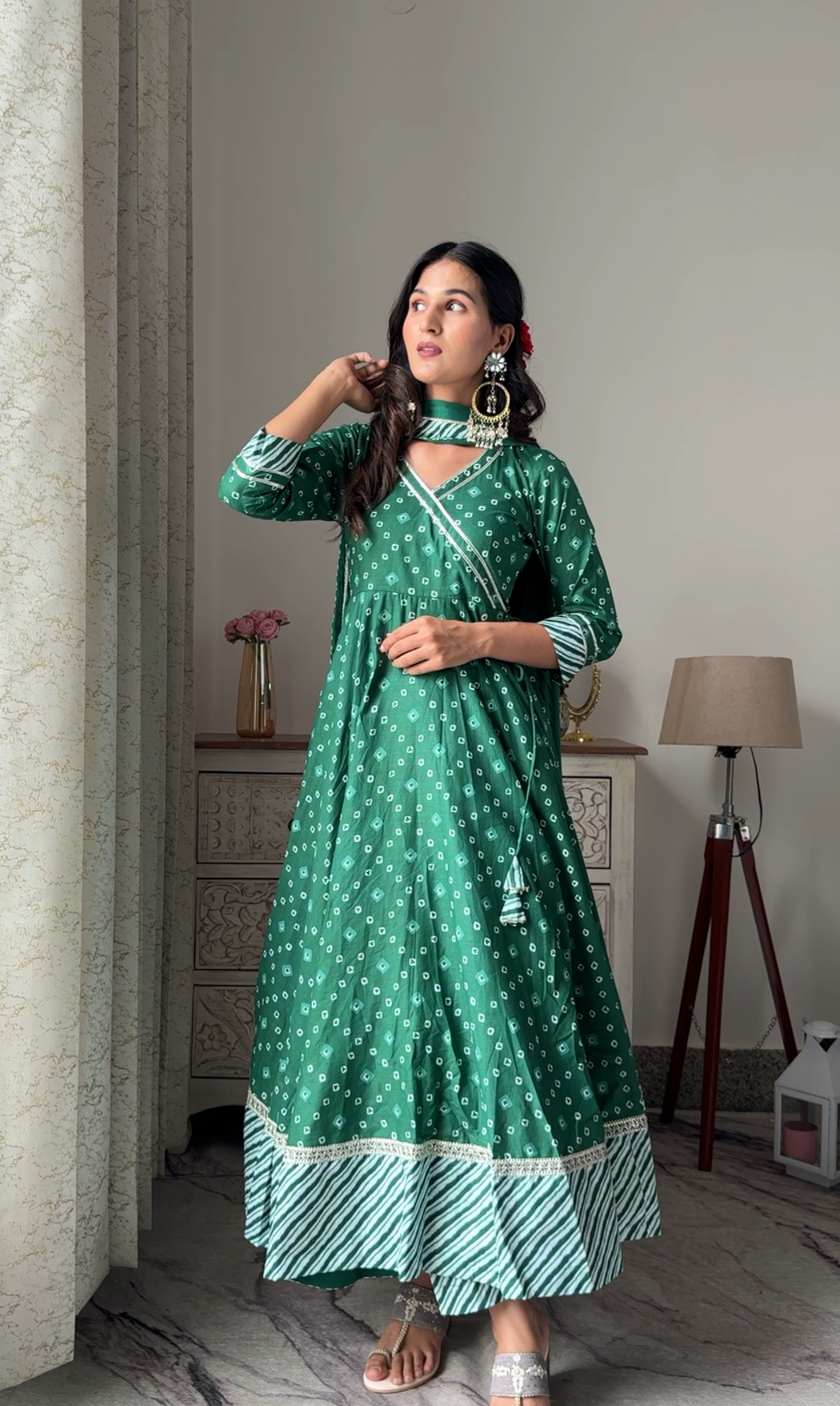 Green Bandhej Anarkali