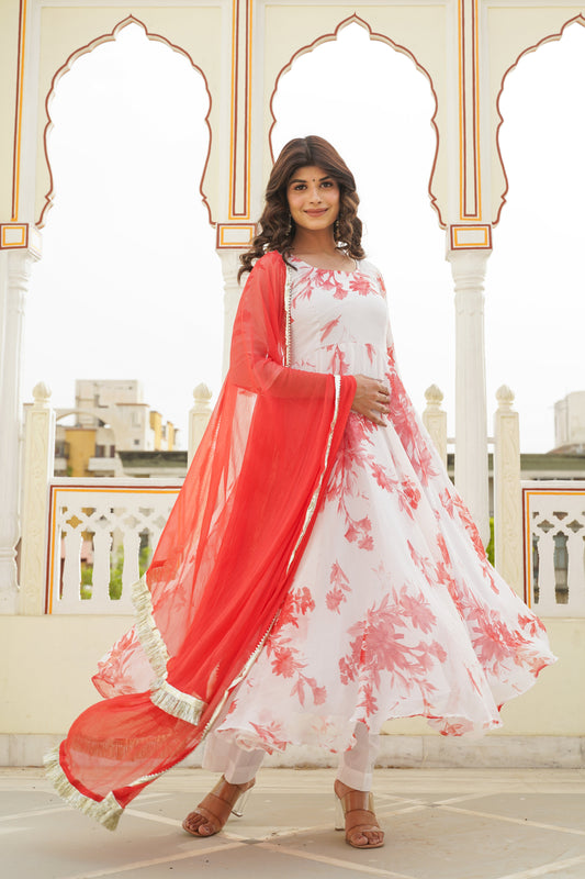 White Kesari Floral Anarkali